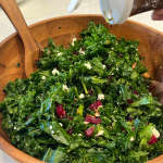 Roasted Beet Goat Cheese Salad - Add the Honey Balsamic Vinaigrette. Salad mixed in large wood bowl.