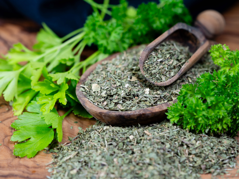 How to know when fresh herbs are dried completely.