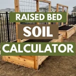 image of freshly filled raised bed gardens made of cedar. text overlay: raised bed soil calculator.